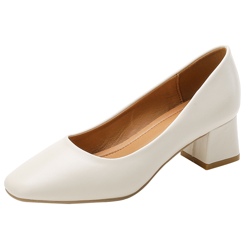 Beige Chunky Heel High-Heeled Shoes for Women, Soft Leather Square Toe, Mid-Heel Professional Work Shoes, Spring 2025 Fashion. Beige Chunky Heel High-Heeled Shoes for Women, Soft Leather Square Toe, Mid-Heel Professional Work Shoes, Spring 2025 Fashion.