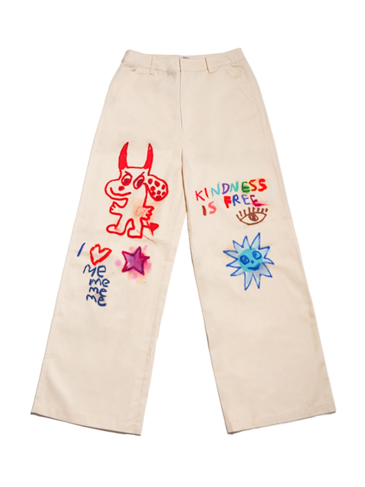 Beige Graffiti Print Floor-Length Straight High-Waisted Jeans - Artist Original, Urban Style, Trendy Streetwear Fashion Beige Graffiti Print Floor-Length Straight High-Waisted Jeans - Artist Original, Urban Style, Trendy Streetwear Fashion