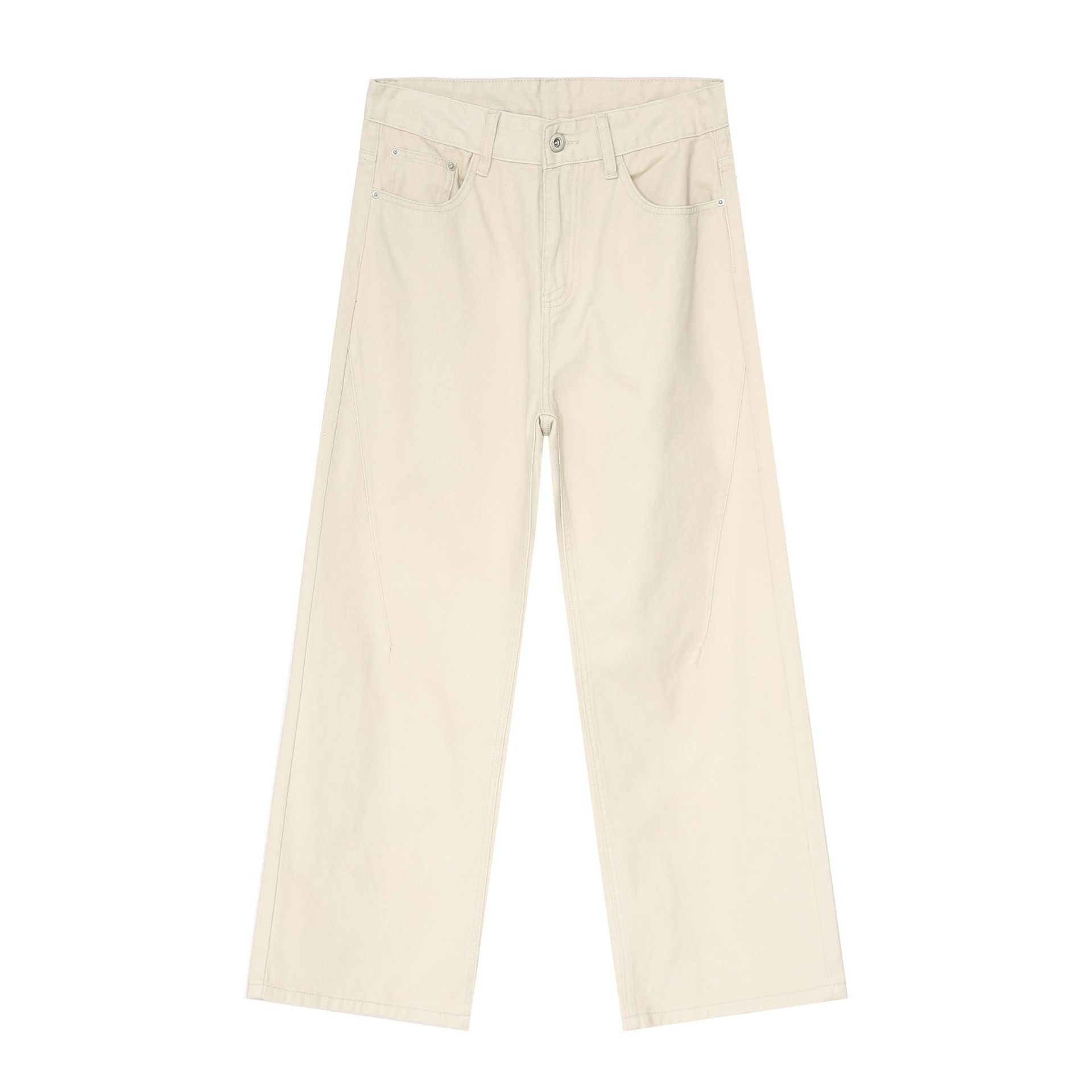 Beige High Street Loose Fit Straight Leg Denim Pants for Men - Retro Casual Trousers, 90s Inspired Style