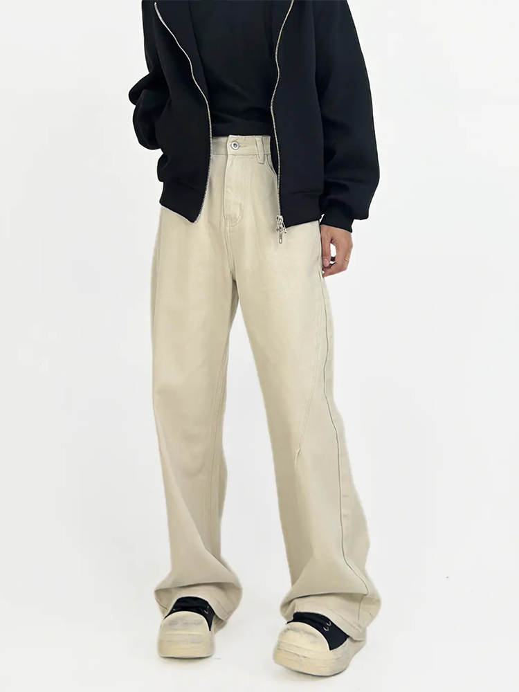 Beige High Street Loose Fit Straight Leg Denim Pants for Men - Retro Casual Trousers, 90s Inspired Style Beige High Street Loose Fit Straight Leg Denim Pants for Men - Retro Casual Trousers, 90s Inspired Style