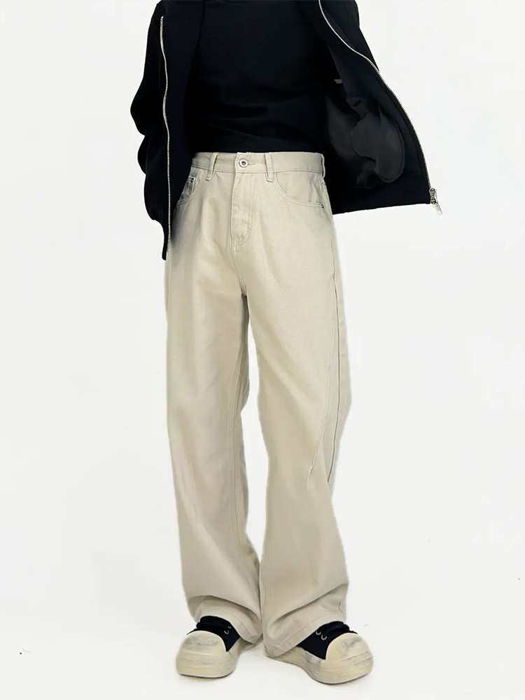 Beige High Street Loose Fit Straight Leg Denim Pants for Men - Retro Casual Trousers, 90s Inspired Style Beige High Street Loose Fit Straight Leg Denim Pants for Men - Retro Casual Trousers, 90s Inspired Style