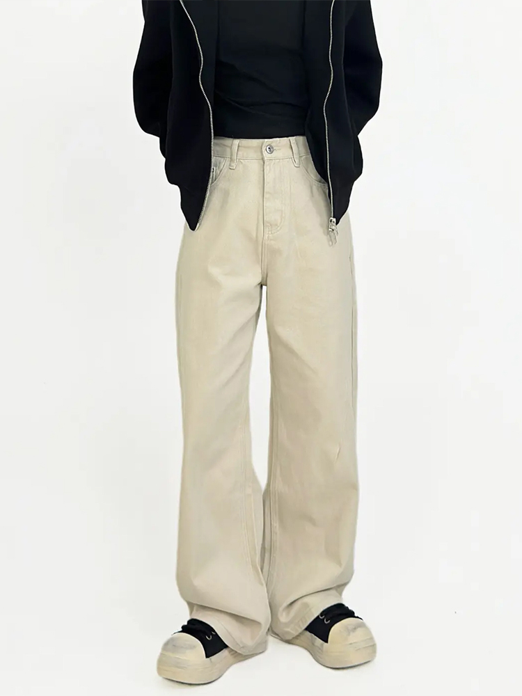 Beige High Street Loose Fit Straight Leg Denim Pants for Men - Retro Casual Trousers, 90s Inspired Style Beige High Street Loose Fit Straight Leg Denim Pants for Men - Retro Casual Trousers, 90s Inspired Style
