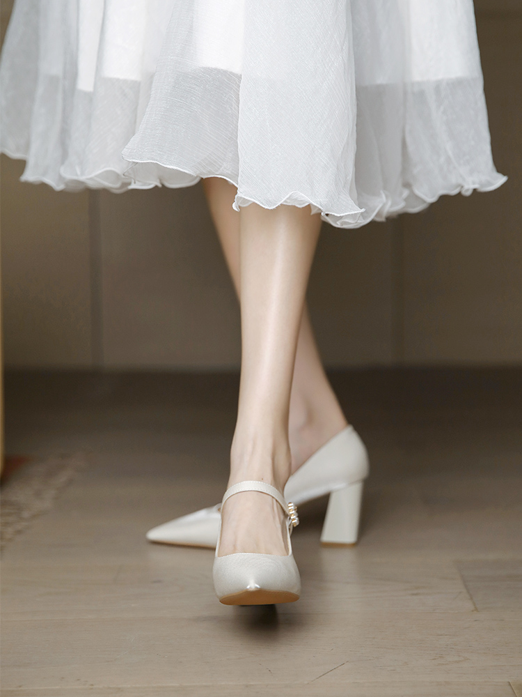 Beige Mary Jane Chunky Heel Shoes for Women - French Style Bridesmaid and Wedding Footwear for Daily Wear 2025 Beige Mary Jane Chunky Heel Shoes for Women - French Style Bridesmaid and Wedding Footwear for Daily Wear 2025