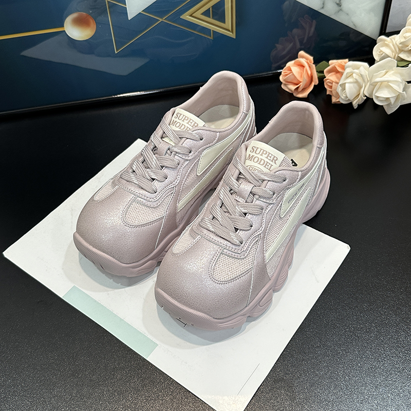 Beige Women's Breathable Mesh Training Shoes - Thick-Soled Casual Sports Sneakers for Summer 2025