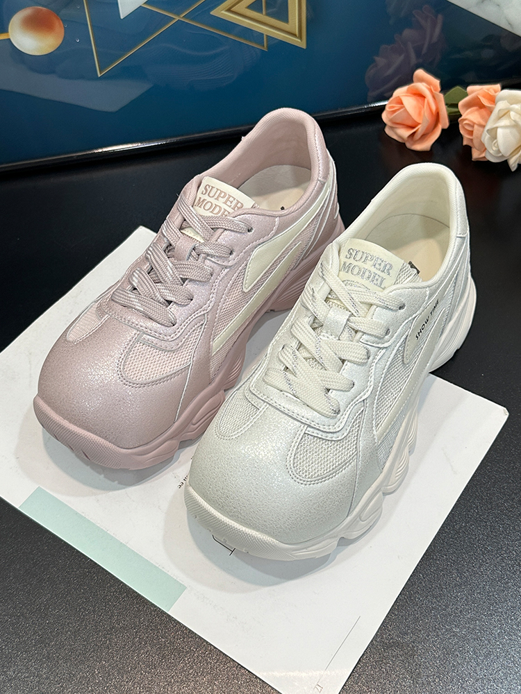 Beige Women's Breathable Mesh Training Shoes - Thick-Soled Casual Sports Sneakers for Summer 2025