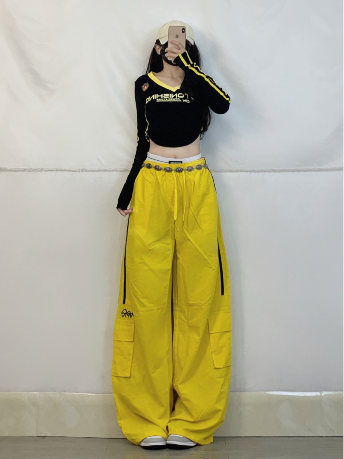 Black and Yellow Striped Wide-Leg Long Pants for Women - Jazz Dance Casual Workwear, Dopamine Style, Sports Fashion