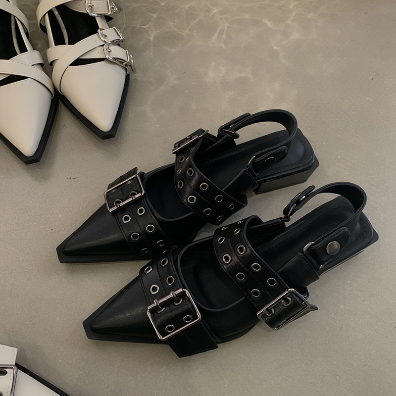 Black Cowhide French Pointed Toe Mary Jane Shoes for Women - Retro Chunky Heel, Perfect for Winter & Spring, Ideal with Skirts Black Cowhide French Pointed Toe Mary Jane Shoes for Women - Retro Chunky Heel, Perfect for Winter & Spring, Ideal with Skirts