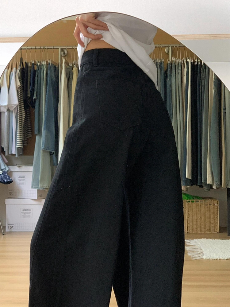 Black Curved Blade Wide-Leg Jeans for Women, Vintage High-Waisted Loose-Fitting Summer Pants, Versatile Straight-Leg Design Black Curved Blade Wide-Leg Jeans for Women, Vintage High-Waisted Loose-Fitting Summer Pants, Versatile Straight-Leg Design