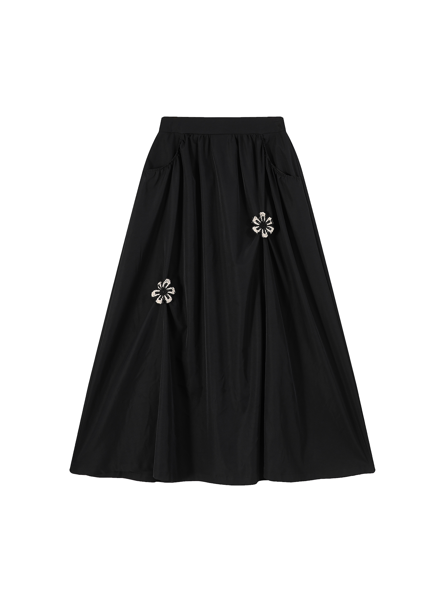 Black Embroidered High-Waisted Draped A-Line Skirt for Women - Summer Korean Style Loose Flared Skirt Black Embroidered High-Waisted Draped A-Line Skirt for Women - Summer Korean Style Loose Flared Skirt