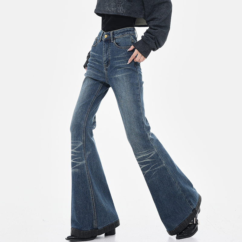 Black Fleece-Lined Flared Jeans for Women - Vintage Slim Fit Bootcut Pants - Autumn/Winter American Style Black Fleece-Lined Flared Jeans for Women - Vintage Slim Fit Bootcut Pants - Autumn/Winter American Style