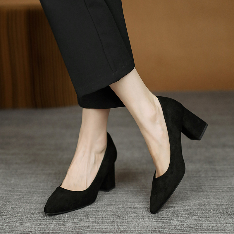 Black High-Heeled Shoes for Women, 5cm Thick Heel, Comfortable Low Heel, Formal Interview and Professional Work Footwear Black High-Heeled Shoes for Women, 5cm Thick Heel, Comfortable Low Heel, Formal Interview and Professional Work Footwear