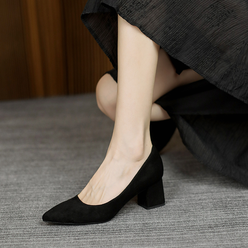Black High-Heeled Shoes for Women, 5cm Thick Heel, Comfortable Low Heel, Formal Interview and Professional Work Footwear Black High-Heeled Shoes for Women, 5cm Thick Heel, Comfortable Low Heel, Formal Interview and Professional Work Footwear