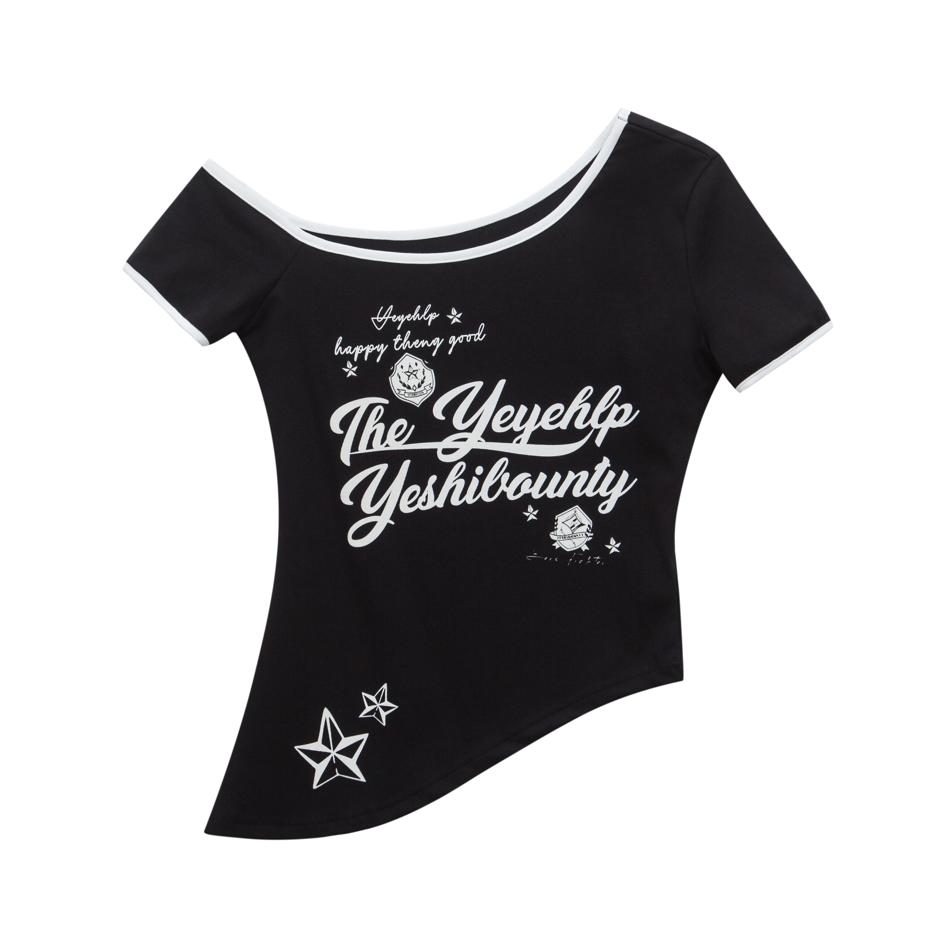 Black Irregular Off-Shoulder Short-Sleeve T-Shirt for Women + White High-Waisted Straight-Leg Sports Pants - Y2K Style