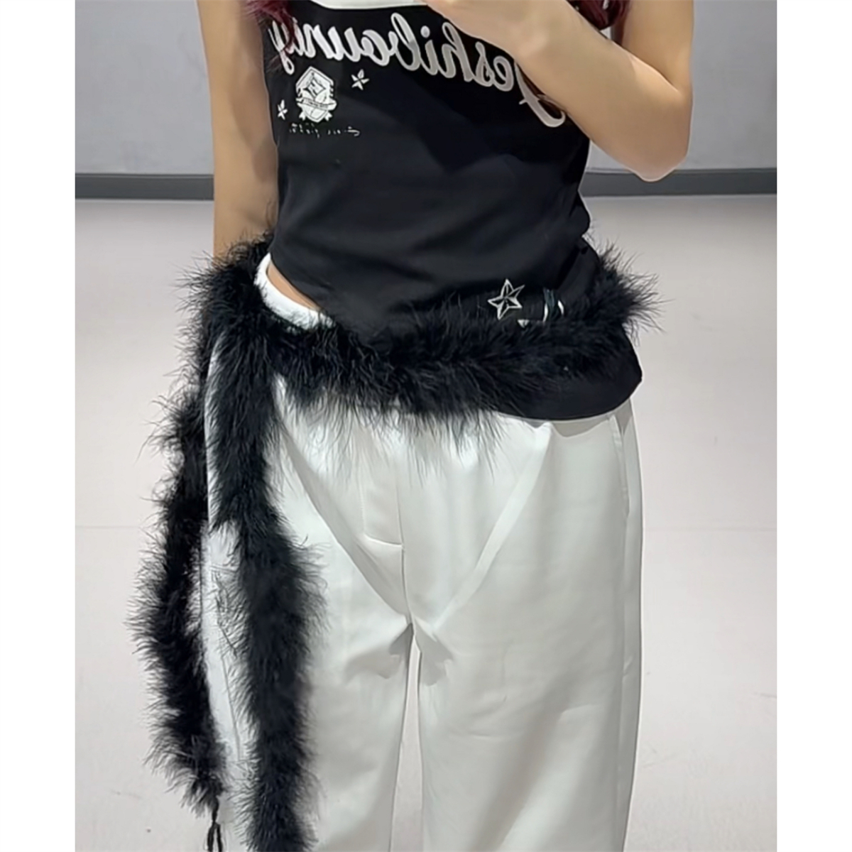 Black Irregular Off-Shoulder Short-Sleeve T-Shirt for Women + White High-Waisted Straight-Leg Sports Pants - Y2K Style Black Irregular Off-Shoulder Short-Sleeve T-Shirt for Women + White High-Waisted Straight-Leg Sports Pants - Y2K Style