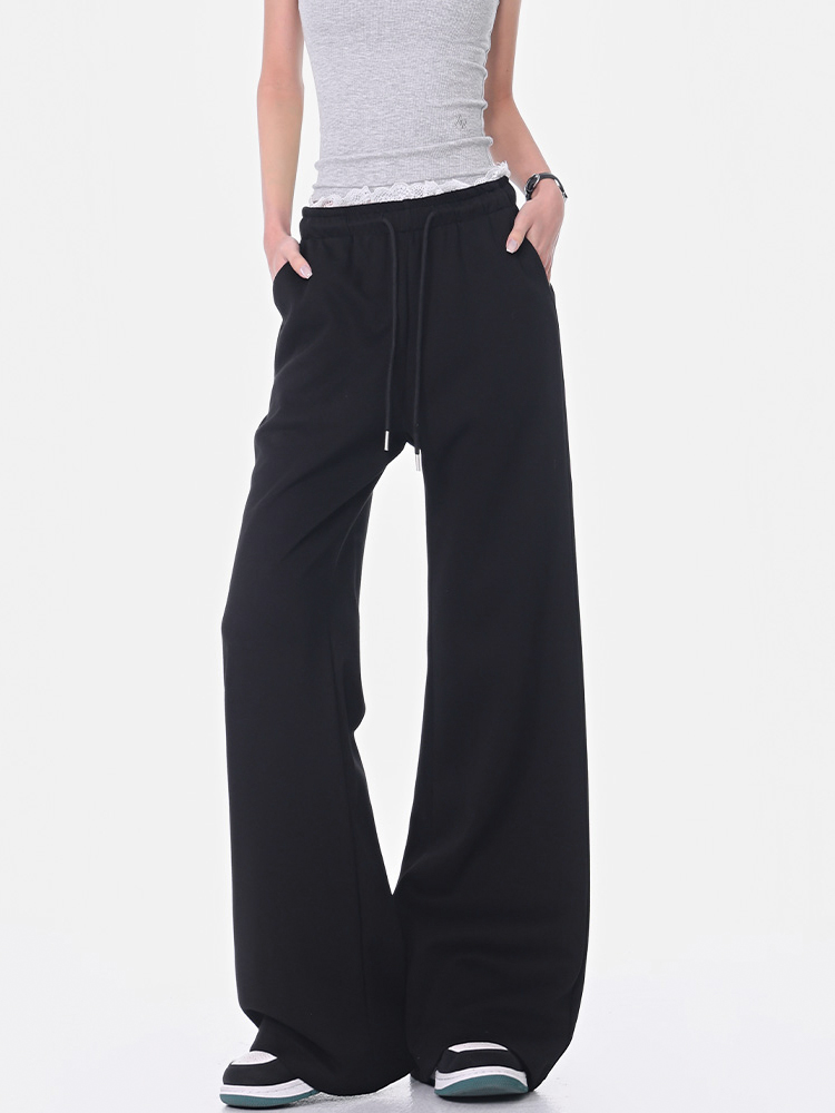 Black Lace Spliced Wide-Leg Casual Pants for Women - Flared Slimming Sweatpants for Spring/Summer Fashion Black Lace Spliced Wide-Leg Casual Pants for Women - Flared Slimming Sweatpants for Spring/Summer Fashion