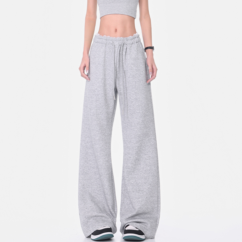 Black Lace Spliced Wide-Leg Casual Pants for Women - Flared Slimming Sweatpants for Spring/Summer Fashion Black Lace Spliced Wide-Leg Casual Pants for Women - Flared Slimming Sweatpants for Spring/Summer Fashion