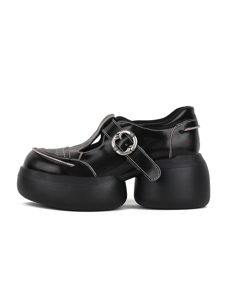 Black Leather Mary Jane Flats for Women - Height-Increasing Thick-Soled Sporty Versatile Design for Sweet Cool Style Black Leather Mary Jane Flats for Women - Height-Increasing Thick-Soled Sporty Versatile Design for Sweet Cool Style