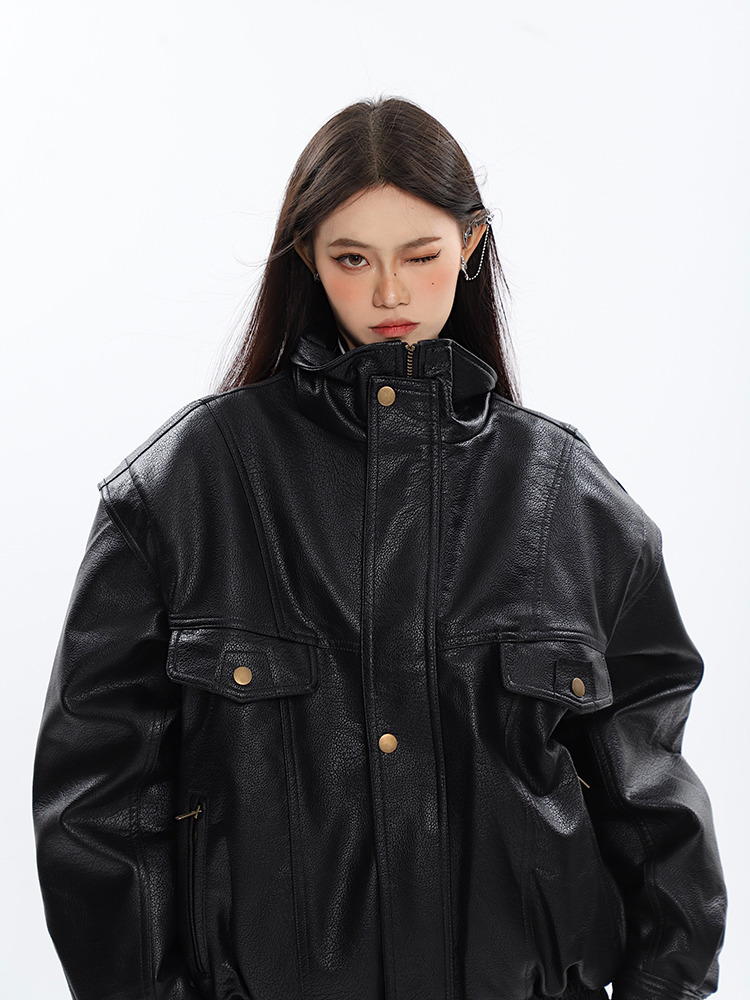 Black Leather Motorcycle Jacket for Women - High-End Spring Design, Niche Style, Trendy Biker Coat Black Leather Motorcycle Jacket for Women - High-End Spring Design, Niche Style, Trendy Biker Coat