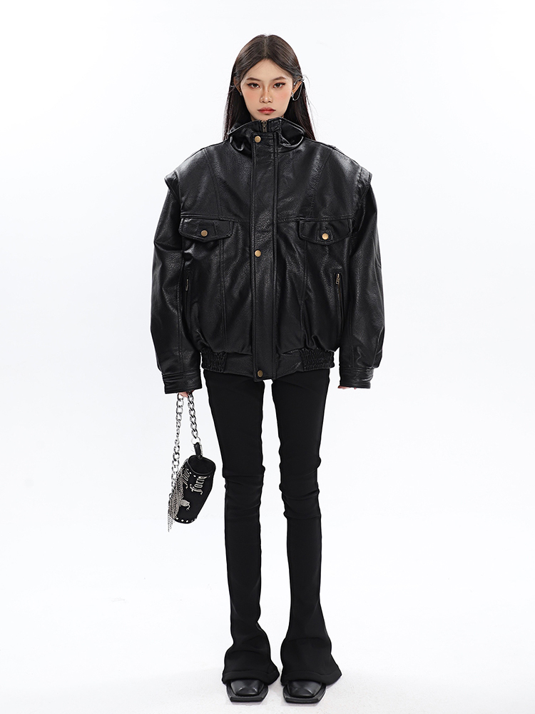 Black Leather Motorcycle Jacket for Women - High-End Spring Design, Niche Style, Trendy Biker Coat