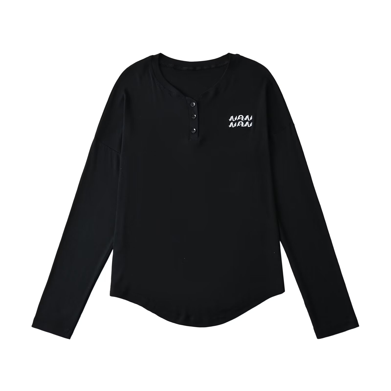 Black Loose Long-Sleeve T-Shirt for Women - Embroidered Draped Jazz Dance Top in Thin Lazy Style - Trendy 90s Inspired Fashion