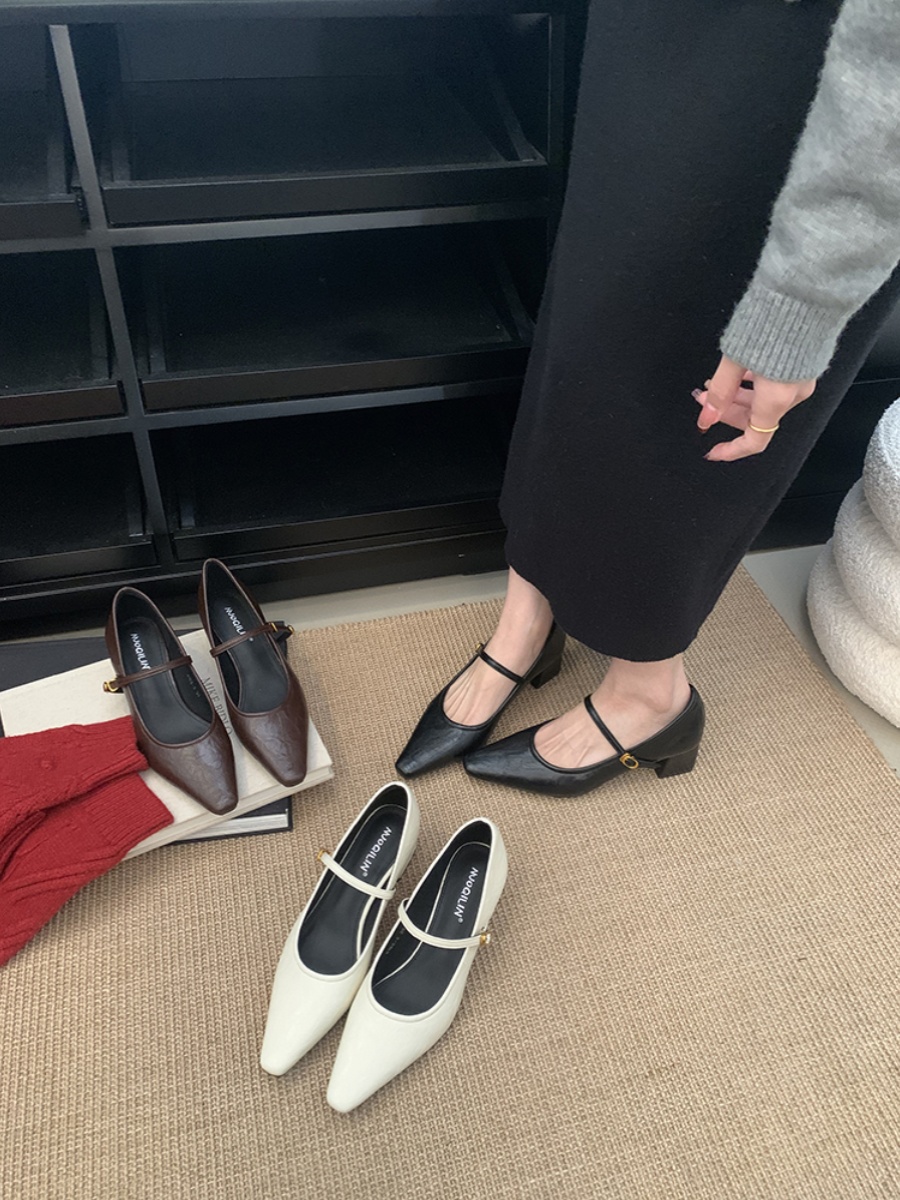 Black Mary Jane High-Heeled Chunky Shoes for Women - 2025 Spring French Style, Versatile Retro One-Strap Flats Black Mary Jane High-Heeled Chunky Shoes for Women - 2025 Spring French Style, Versatile Retro One-Strap Flats