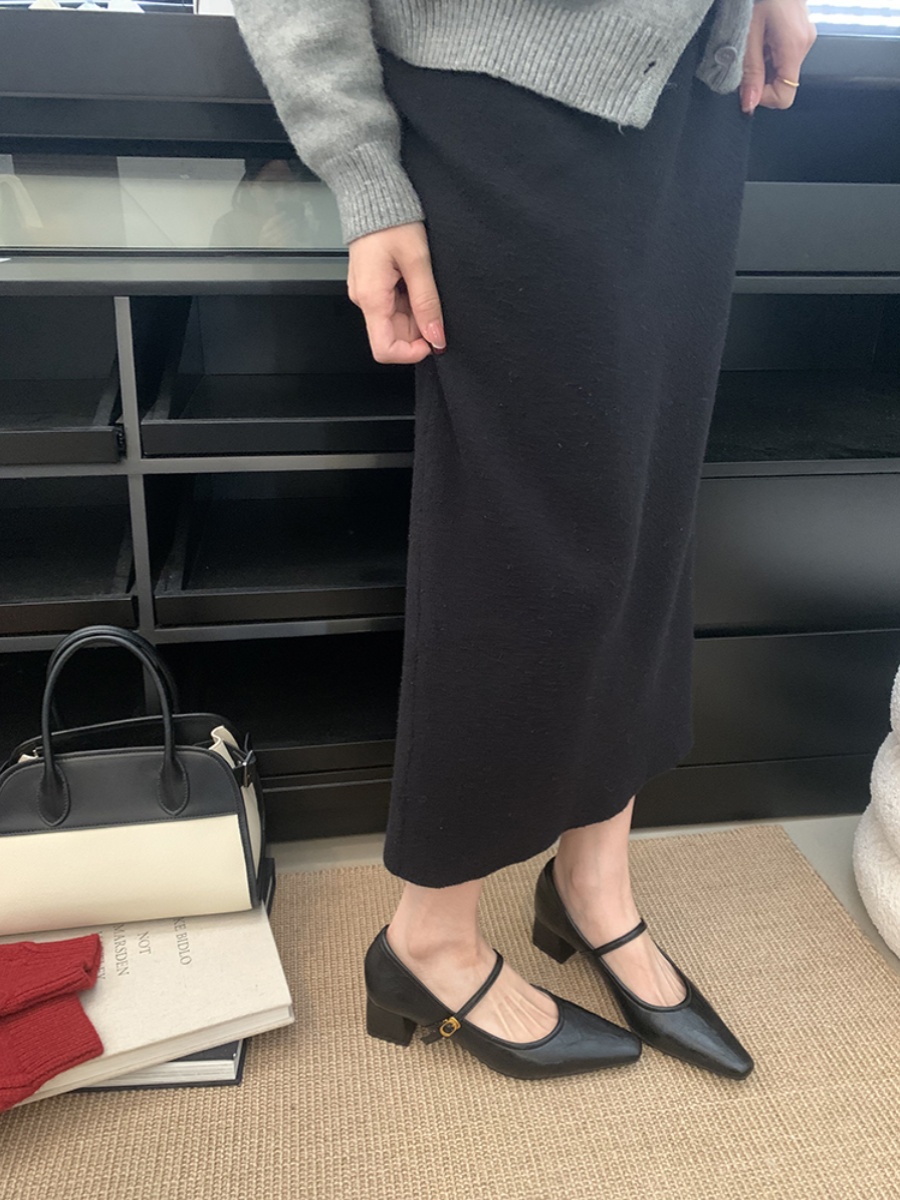 Black Mary Jane High-Heeled Chunky Shoes for Women - 2025 Spring French Style, Versatile Retro One-Strap Flats