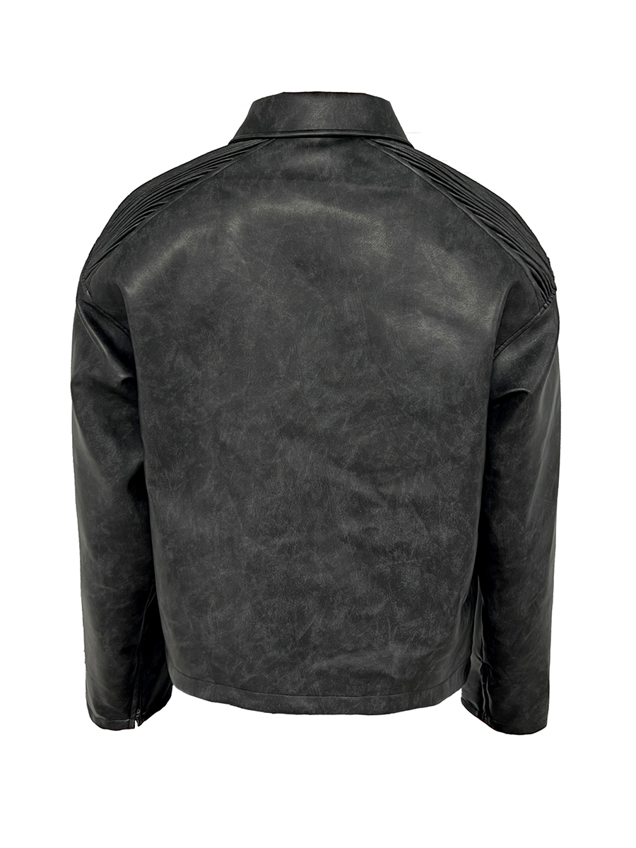 Black Mist Leather Jacket with Distressed Wood Grain Texture and YKK Zipper – Trendy 90s Inspired Outerwear for Edgy Style Black Mist Leather Jacket with Distressed Wood Grain Texture and YKK Zipper – Trendy 90s Inspired Outerwear for Edgy Style