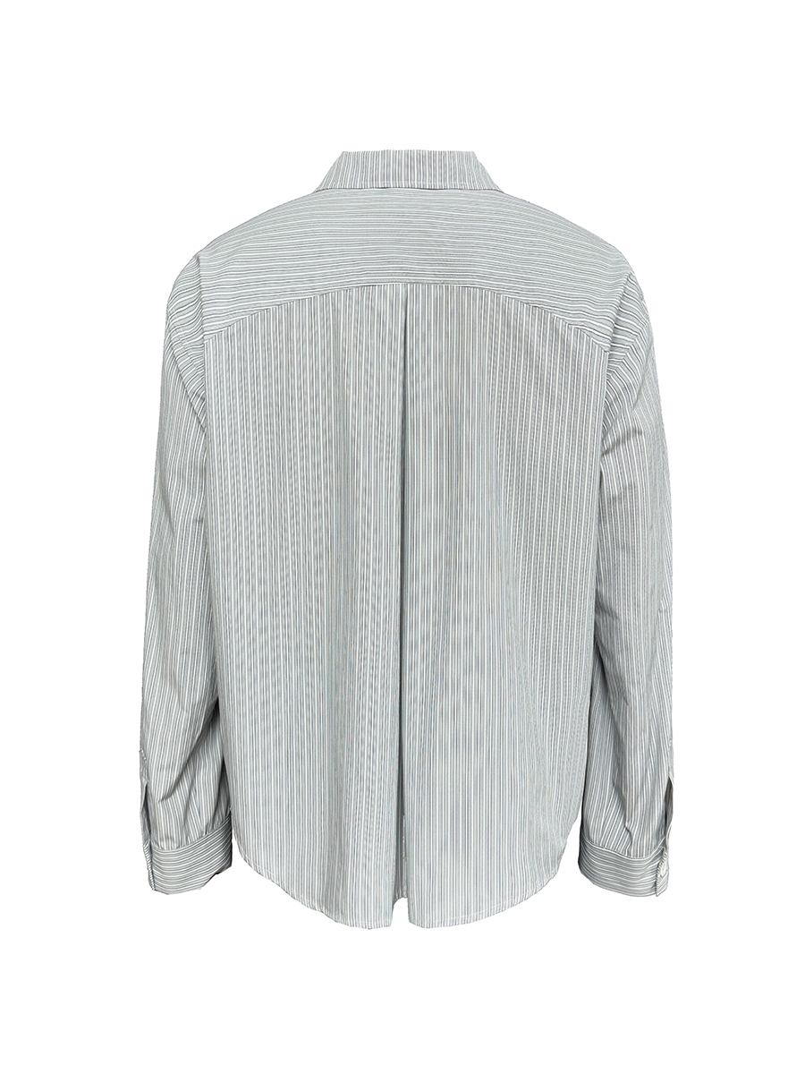 Black Oversized Striped Shirt with Shoulder Patchwork - Trendy Y2K Style Top Black Oversized Striped Shirt with Shoulder Patchwork - Trendy Y2K Style Top