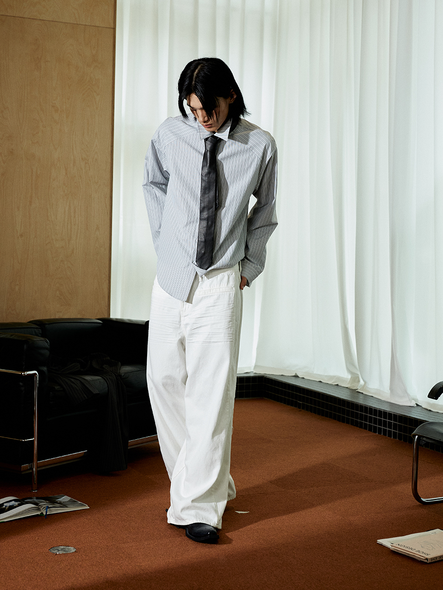 Black Oversized Striped Shirt with Shoulder Patchwork - Trendy Y2K Style Top Black Oversized Striped Shirt with Shoulder Patchwork - Trendy Y2K Style Top