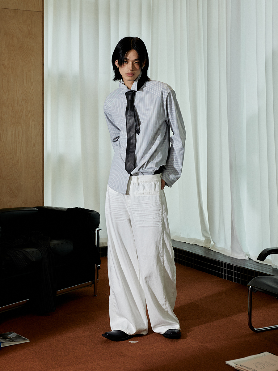 Black Oversized Striped Shirt with Shoulder Patchwork - Trendy Y2K Style Top Black Oversized Striped Shirt with Shoulder Patchwork - Trendy Y2K Style Top