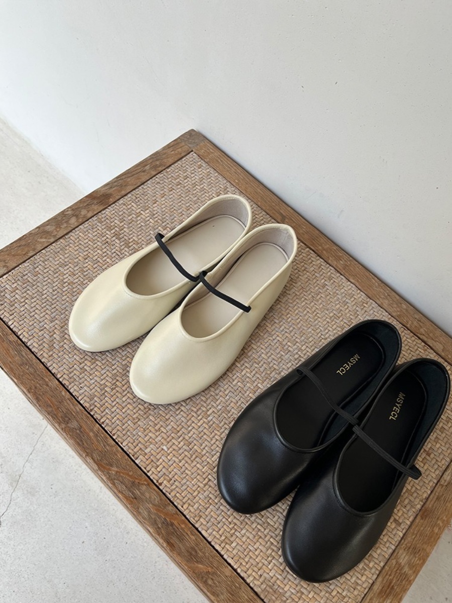 Black Soft-Sole Cowhide Ballet Mary Jane Shoes for Women - Spring Summer 2025 Flat Sheepskin Style, Comfortable Grandma Shoes