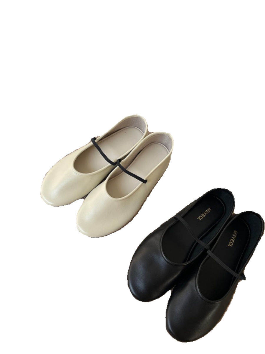 Black Soft-Sole Cowhide Ballet Mary Jane Shoes for Women - Spring Summer 2025 Flat Sheepskin Style, Comfortable Grandma Shoes