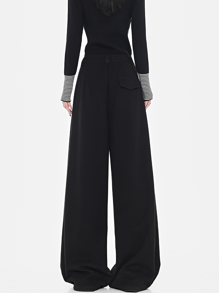 Black Thickened Woolen Wide-Leg Suit Pants for Women, Loose Slimming Fit, New Winter Style, Floor-Length, Trendy Fashion Essential Black Thickened Woolen Wide-Leg Suit Pants for Women, Loose Slimming Fit, New Winter Style, Floor-Length, Trendy Fashion Essential