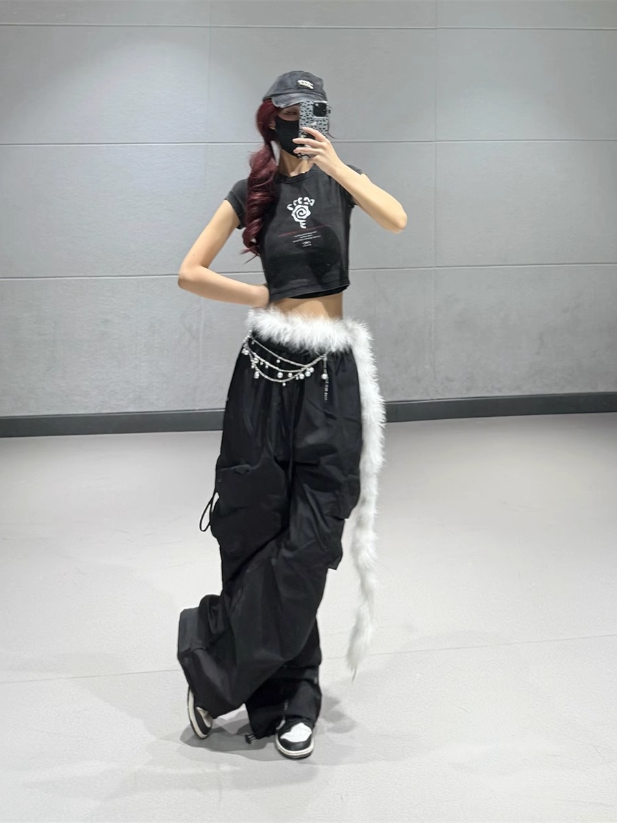 Black Vintage Short Slim Fit Shoulder T-Shirt for Women - 2025 Summer Hot Girl Printed Dance Short Sleeve Top, Y2K Style