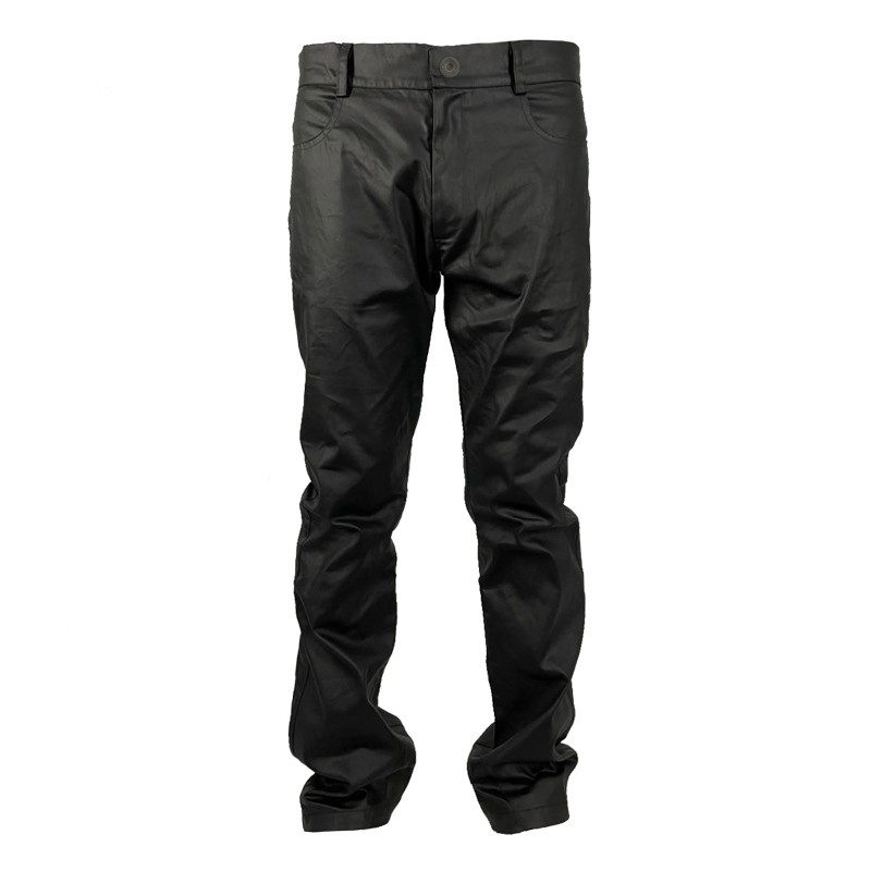 Black Waxed Coating Straight-Leg Jeans with Flared Slim Fit and Stacked Effect - Trendy Y2K Long Pants for Modern Style