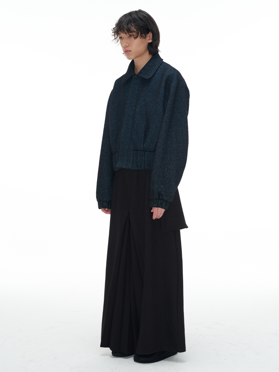 Blue Algae Wool Jacket - 70% Loop Wool, Pleated Waist, Curved Sleeve, Chic Outerwear, Perfect for Fall, Stylish Layering Blue Algae Wool Jacket - 70% Loop Wool, Pleated Waist, Curved Sleeve, Chic Outerwear, Perfect for Fall, Stylish Layering