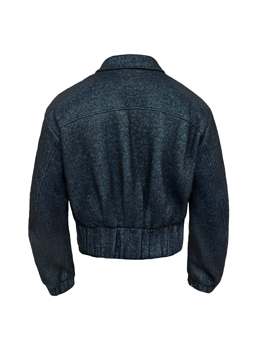 Blue Algae Wool Jacket - 70% Loop Wool, Pleated Waist, Curved Sleeve, Chic Outerwear, Perfect for Fall, Stylish Layering Blue Algae Wool Jacket - 70% Loop Wool, Pleated Waist, Curved Sleeve, Chic Outerwear, Perfect for Fall, Stylish Layering