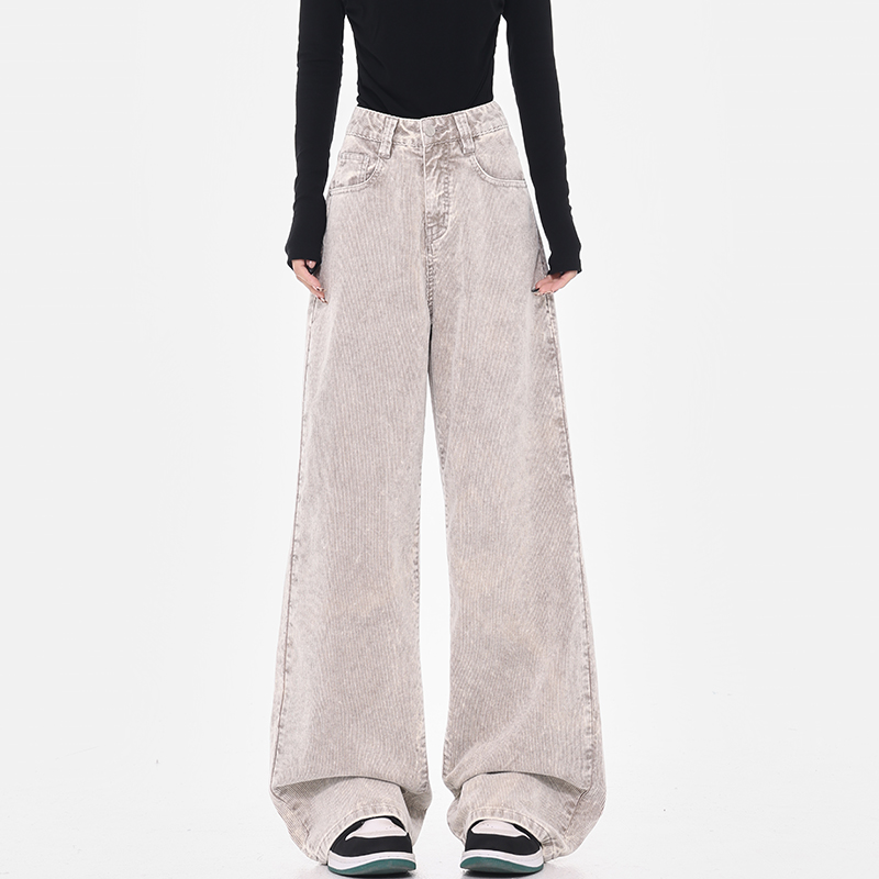 Blue Corduroy Wide-Leg Jeans for Women - High Waist Loose Fit Floor-Length Pants - Trendy Autumn/Winter Style Blue Corduroy Wide-Leg Jeans for Women - High Waist Loose Fit Floor-Length Pants - Trendy Autumn/Winter Style