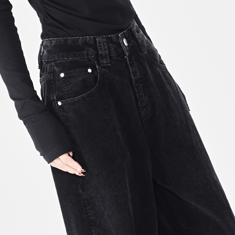 Blue Corduroy Wide-Leg Jeans for Women - High Waist Loose Fit Floor-Length Pants - Trendy Autumn/Winter Style Blue Corduroy Wide-Leg Jeans for Women - High Waist Loose Fit Floor-Length Pants - Trendy Autumn/Winter Style