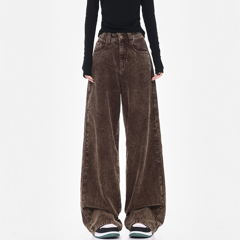 Blue Corduroy Wide-Leg Jeans for Women - High Waist Loose Fit Floor-Length Pants - Trendy Autumn/Winter Style Blue Corduroy Wide-Leg Jeans for Women - High Waist Loose Fit Floor-Length Pants - Trendy Autumn/Winter Style