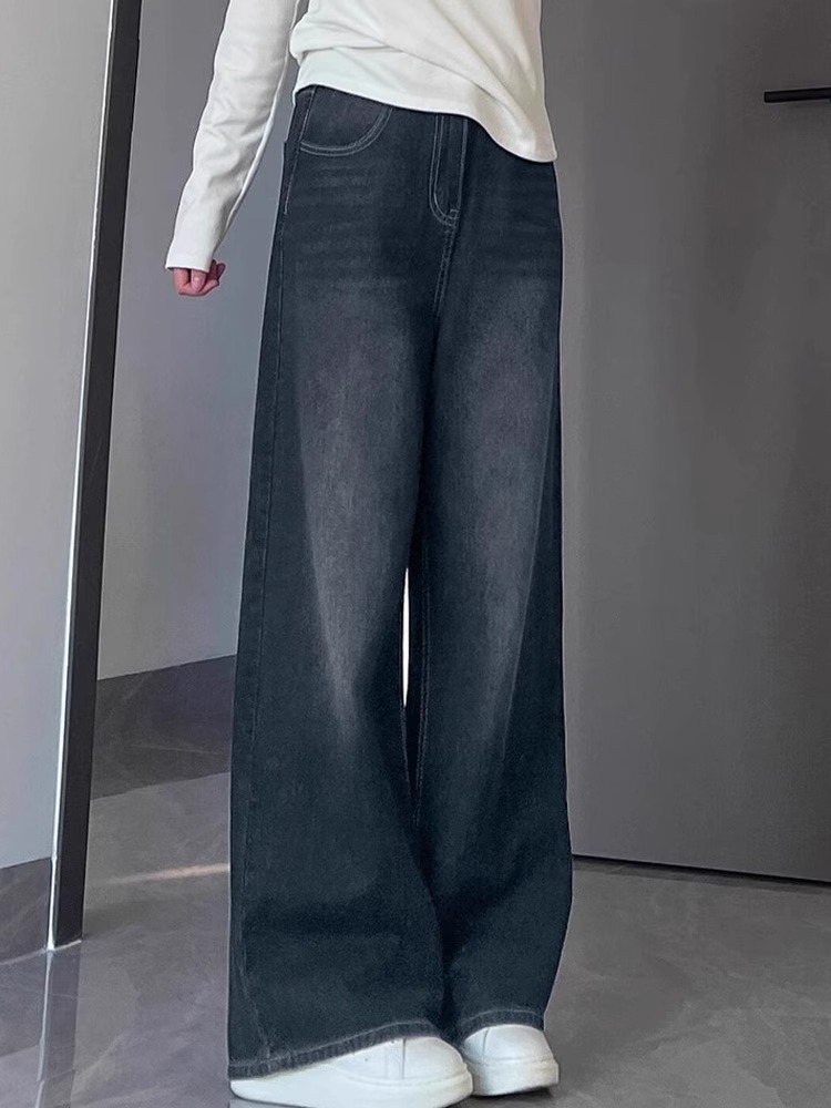 Blue-Gray Vintage High-Waisted Wide-Leg Jeans for Women - Summer Loose Fit Straight-Leg Pants, Versatile Fashion Staple