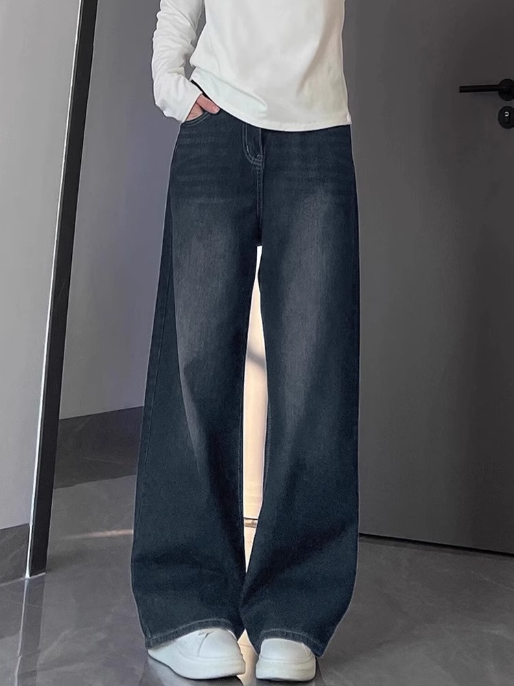 Blue-Gray Vintage High-Waisted Wide-Leg Jeans for Women - Summer Loose Fit Straight-Leg Pants, Versatile Fashion Staple Blue-Gray Vintage High-Waisted Wide-Leg Jeans for Women - Summer Loose Fit Straight-Leg Pants, Versatile Fashion Staple