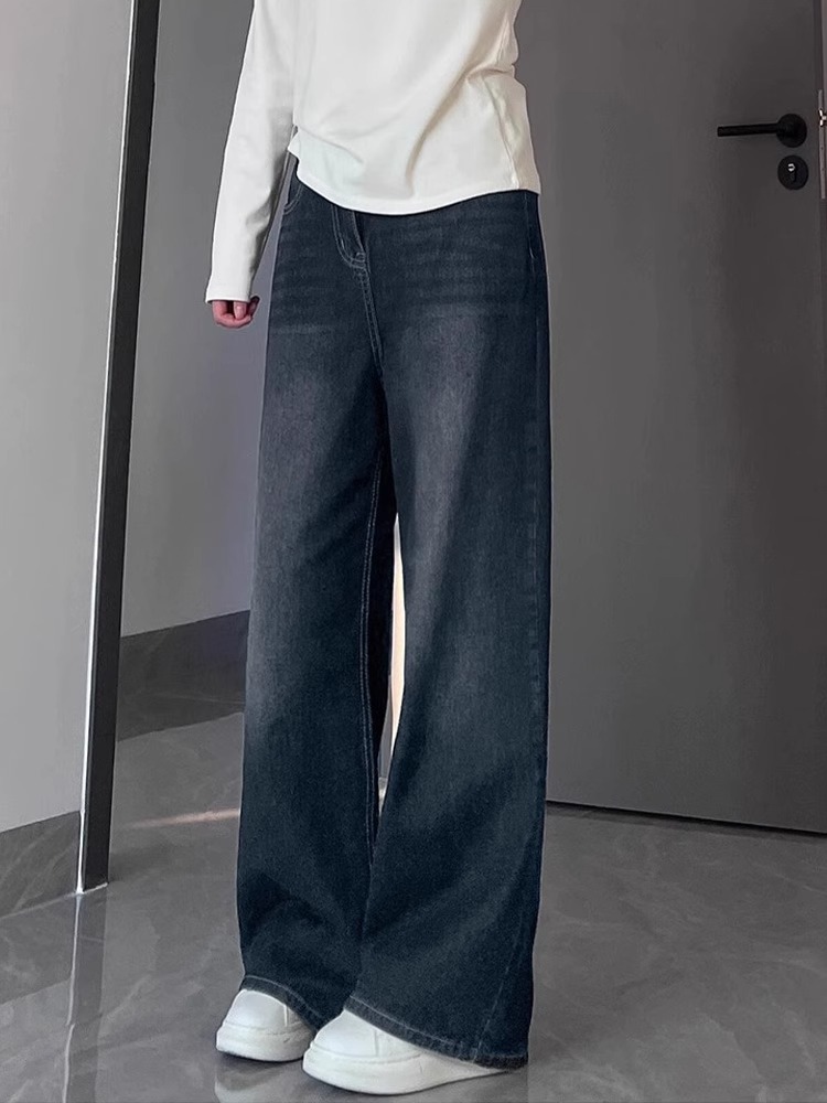 Blue-Gray Vintage High-Waisted Wide-Leg Jeans for Women - Summer Loose Fit Straight-Leg Pants, Versatile Fashion Staple Blue-Gray Vintage High-Waisted Wide-Leg Jeans for Women - Summer Loose Fit Straight-Leg Pants, Versatile Fashion Staple