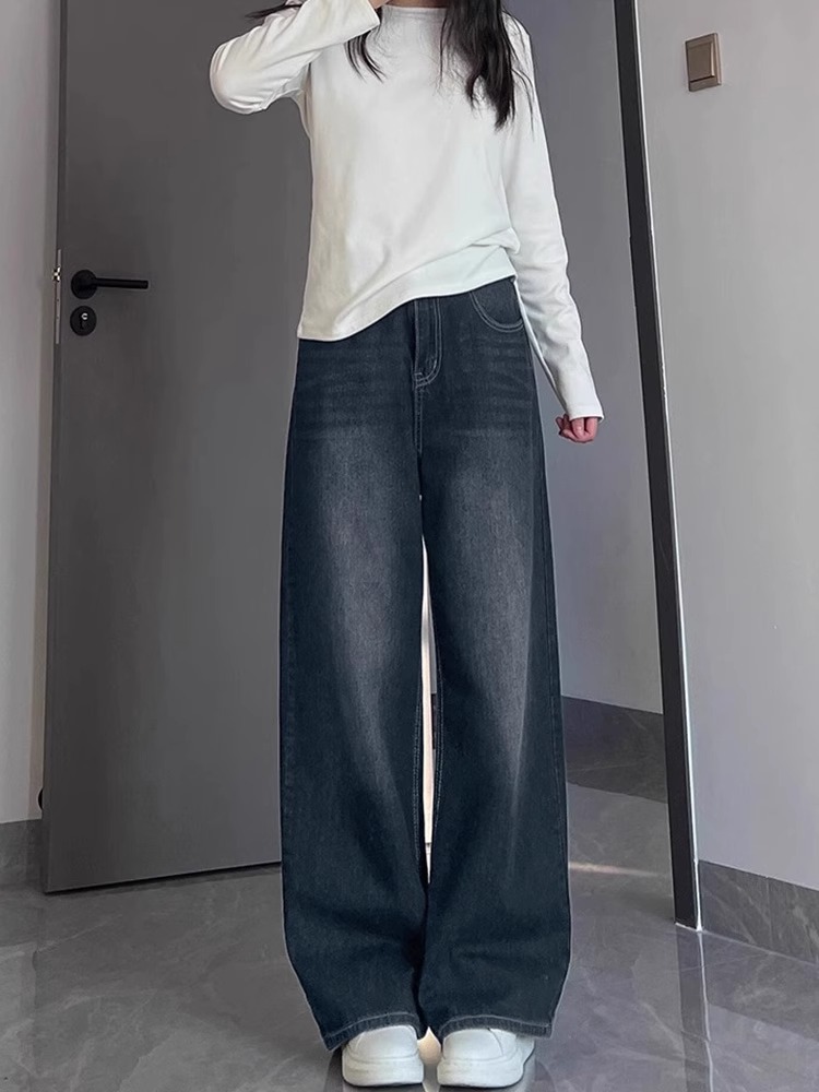 Blue-Gray Vintage High-Waisted Wide-Leg Jeans for Women - Summer Loose Fit Straight-Leg Pants, Versatile Fashion Staple Blue-Gray Vintage High-Waisted Wide-Leg Jeans for Women - Summer Loose Fit Straight-Leg Pants, Versatile Fashion Staple