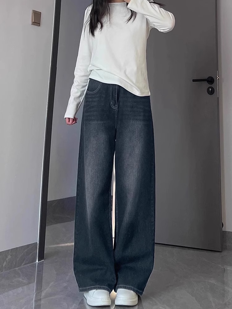 Blue-Gray Vintage High-Waisted Wide-Leg Jeans for Women - Summer Loose Fit Straight-Leg Pants, Versatile Fashion Staple