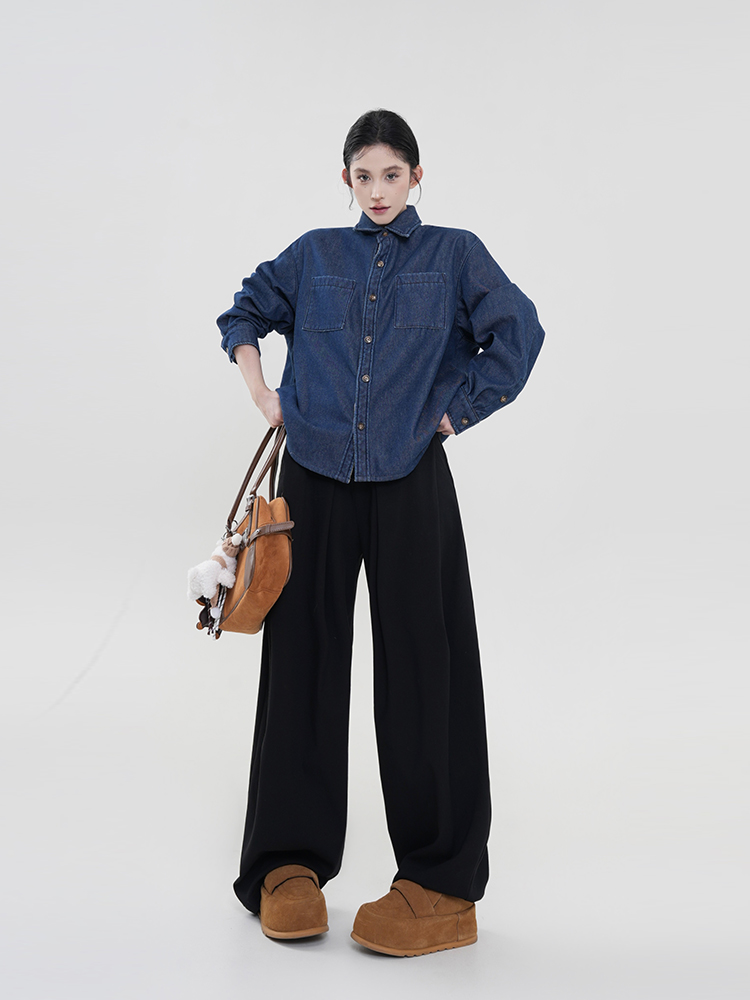 Blue Lapel Fleece Long-Sleeve Denim Shirt Jacket for Women - Winter Korean Style Loose Versatile Warm Top Blue Lapel Fleece Long-Sleeve Denim Shirt Jacket for Women - Winter Korean Style Loose Versatile Warm Top