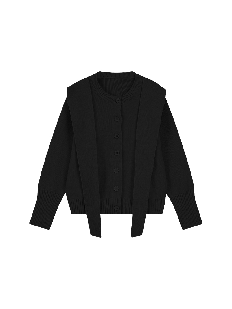 Blue Round Neck Long Sleeve Knitted Cardigan Set for Women - Autumn Winter Loose Slimming Sweater Top in Cozy Lazy Style