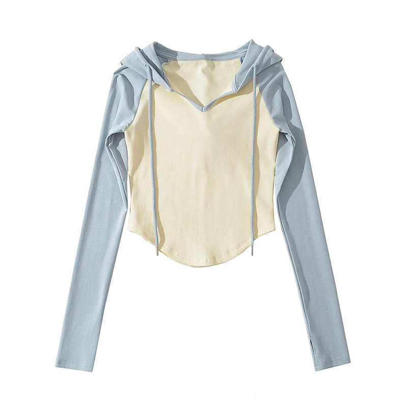 Blue Spliced Long Sleeve T-Shirt and Casual Straight Pants Jazz Dance Outfit for Girls in Y2K Style