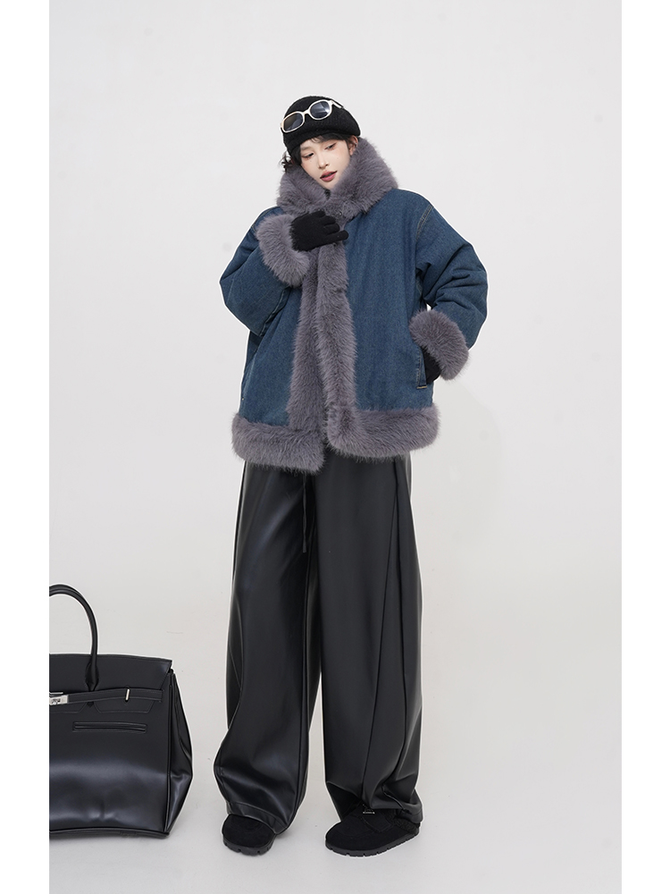 Blue Thickened Fluffy Reversible Denim Jacket for Women - Winter Korean Style Loose Hooded Warm Top Blue Thickened Fluffy Reversible Denim Jacket for Women - Winter Korean Style Loose Hooded Warm Top