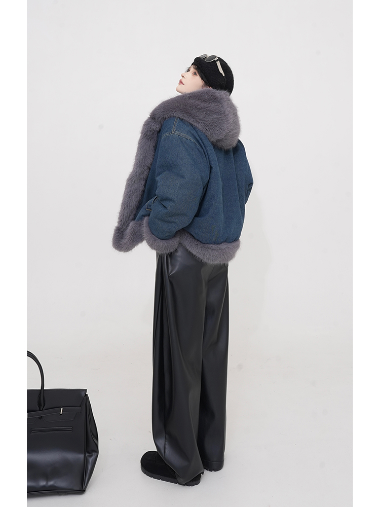 Blue Thickened Fluffy Reversible Denim Jacket for Women - Winter Korean Style Loose Hooded Warm Top Blue Thickened Fluffy Reversible Denim Jacket for Women - Winter Korean Style Loose Hooded Warm Top